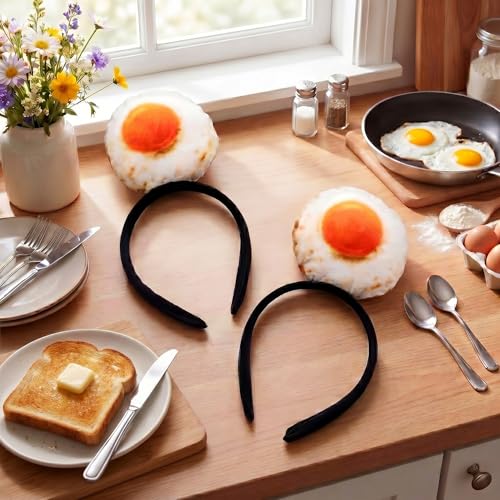 Knitgrip 2 Pcs Funny Headband For Women Costume Accessories,Fried Egg | Egg Hats for Adults Women, Halloween Party Dress Up, Novelty Headwear for Theme Events, Realistic Green Veggie Design - style: Fried Egg