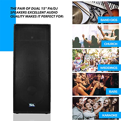 Seismic Audio Speakers Pair of Passive Dual 15 Inch PA/DJ Speakers - PRO Audio, 1400 Watts RMS