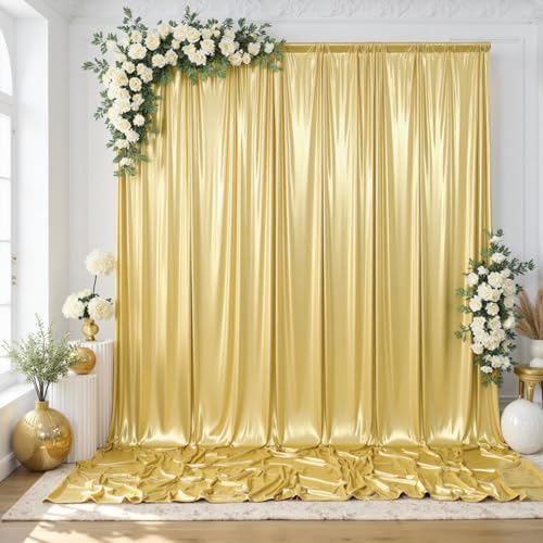 gogoparti 10x10FT Gold Sequin Backdrop Curtain - 2 Panels of 5x10FT Wrinkle-Free Glitter Drapes for Photography, Birthdays, Weddings & Graduations - color: Gold, size: 5FT x 10FT(2 panels)