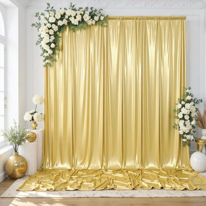 gogoparti 10x10FT Gold Sequin Backdrop Curtain - 2 Panels of 5x10FT Wrinkle-Free Glitter Drapes for Photography, Birthdays, Weddings & Graduations - color: Gold, size: 5FT x 10FT(2 panels)