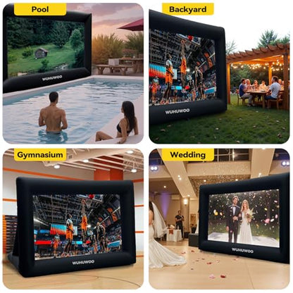 Inflatable Movie Screen Outdoor, 24FT Blow Up Projector Screen for Outside with Air Blower and Carry Bag, Support Front & Rear Projection Easy Set Up for Backyard Movie Night Pool Party - size: 24FT