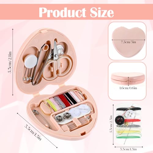 Grevosea 2 Pack Mini Travel Sewing Kit, Heart Shaped Portable Travel Sewing Kit, DIY Sew Supplies with Threads Scissors Needles Emergency Repair for Women Mom Traveler Adults Beginner