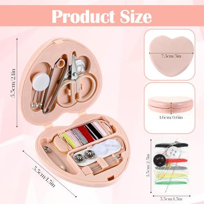 Grevosea 2 Pack Mini Travel Sewing Kit, Heart Shaped Portable Travel Sewing Kit, DIY Sew Supplies with Threads Scissors Needles Emergency Repair for Women Mom Traveler Adults Beginner