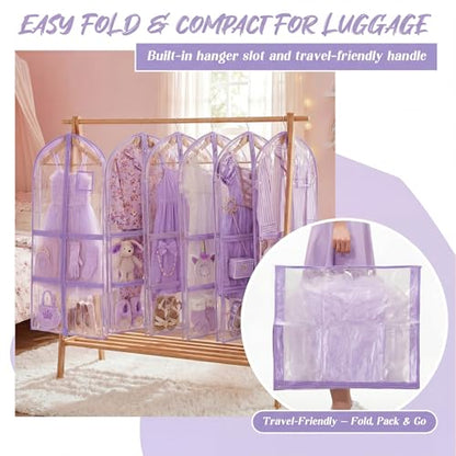 Nuenen 3 Pack Dance Garment Bags for Costumes Clear Dance Recital Organizer with Pockets & Labels, 40 Inch PVC Hanging Costume Bag for Competition Travel, Garment Bag with Compartments(Purple) - color: Purple