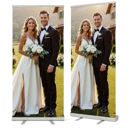Customized Retractable Banner Aluminum Alloy Frame Portable,Durable,Suitable For Commercial Promotion,Event Display, Advertising,Home Use -with Carry Bag And Stand- Made in USA，33"x81" (style 2)