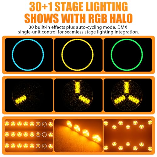 100W Retro DJ Lights, Gold Super Bright COB Par Light Stage Spotlights with Strip, Sound Activated Vintage DMX Uplights Indoor for Events Club Wedding Theater Church Dance Lighting