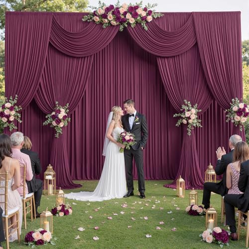 20ft x 15ft Burgundy Backdrop Curtain for Wedding Party 4 Panels 5x15ft Wrinkle Free Silky Polyester Backdrop Drapes Fabric for Birthday Baby Shower Graduation Photography Stage Background Decorations - color: Burgundy, size: 20ft x 15ft (W5' x H15', 4pan