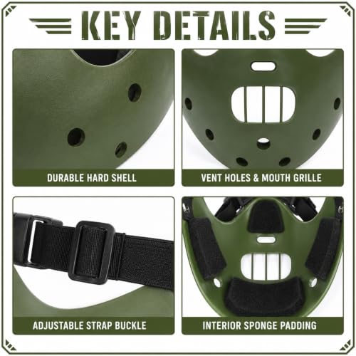 Hannibal Lecter Mask Cosplay The Silence of The Lambs Half Face Resin Mask | Halloween Costume Prop, Durable Resin, Sponge Pads, Adjustable Buckle Straps, Open Mouth Cage, Adult, for Role Play Party - color: Green