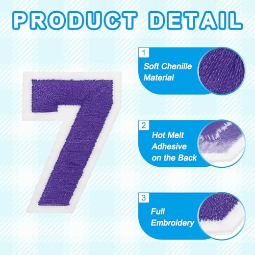 MECCANIXITY Iron on Number Patches 2" Number 7 Iron on Embroidered Patch Sew on Letter Stickers Applique for Repairing Clothing Jeans Shoes Hats DIY(Purple, Pack of 9) - style: Number 7