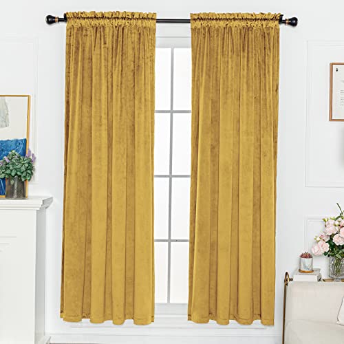 FY FIBER HOUSE Rod Pocket Ring Luxury Velvet Window Curtain Panels Blackout Draperies Heat Insulated Panel Drapes W52 X L84 Inch Set of 2 Panels Gold Yellow - color: Gold Yellow, size: 84"W x 52"L (Pack of 2)