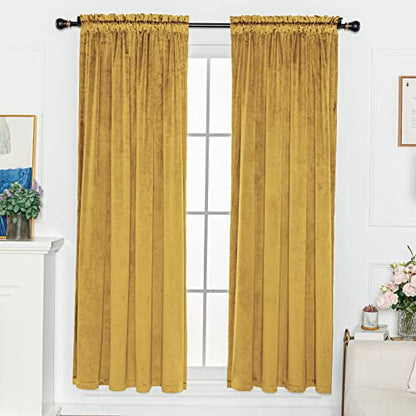 FY FIBER HOUSE Rod Pocket Ring Luxury Velvet Window Curtain Panels Blackout Draperies Heat Insulated Panel Drapes W52 X L84 Inch Set of 2 Panels Gold Yellow - color: Gold Yellow, size: 84"W x 52"L (Pack of 2)