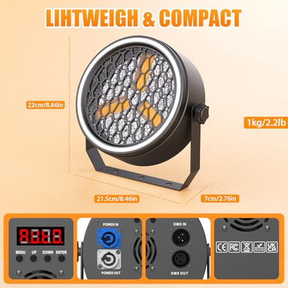 100W Retro DJ Lights, Gold Super Bright COB Par Light Stage Spotlights with Strip, Sound Activated Vintage DMX Uplights Indoor for Events Club Wedding Theater Church Dance Lighting