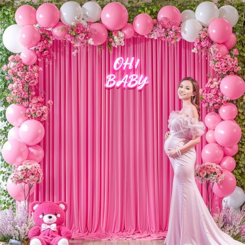 Hot Pink Backdrop Curtains 16 x 10 ft for Photo Background Wrinkle-Free - color: Hot Pink, size: W4' x H10'(4 panels)