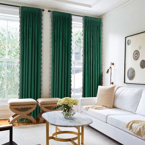 Dark Green Blackout Velvet Curtains 72 inch Length Windows Rod Pocket Drapes with Tassels Soundproof Thermal Curtains for Living room 2 Panels Set 52" x 72" | Velvet Drapes with Tassels, Thermal Soundproof Blackout Curtains for Living Room - color: Dark G