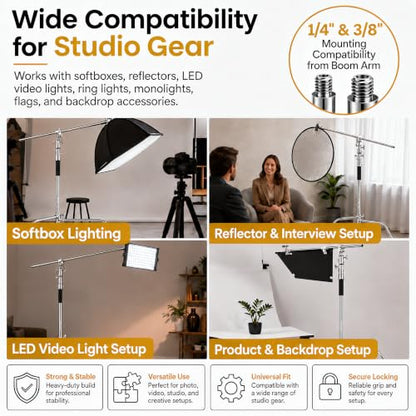 Heavy Duty C Stand with Boom Arm - 9.18ft/280cm Stainless Steel Photography Light Stand | 103cm Holding Arm, 2 Grip Heads, Turtle Base For Studio Photography & Video Lighting - size: M280 1 Pack