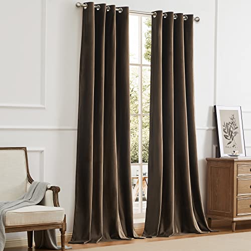 BULBUL Velvet Brown Blackout Curtains 90 inch Long for Living Room - color: Brown, size: 52"W x 90"L (Pack of 2)