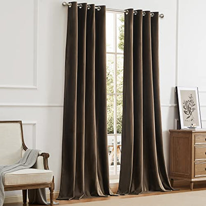 BULBUL Velvet Brown Blackout Curtains 90 inch Long for Living Room - color: Brown, size: 52"W x 90"L (Pack of 2)