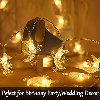 Fielegen 40 LED Moon String Lights Battery Operated 20ft Moon Mini Star Fairy Lights for Patio Garden,Wedding Garden Decoration,Party Festival Lights, Ramadan Decorations Light
