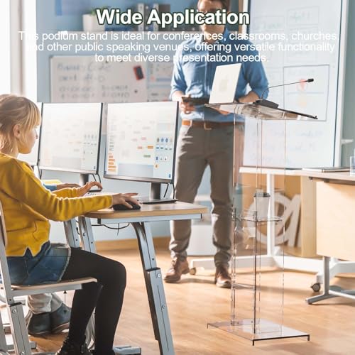 Dethan Acrylic Clear Lecterns Podium Stand, 50 Inch - Pulpits for Classrooms, Weddings, Churches, Conference, Speeches, Professional Presentation Podiums with Storage Shelf (Transparent) - size: 50 Inch