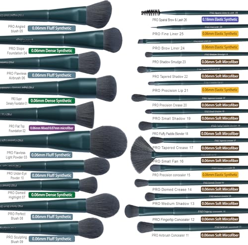 Bueart Design 26Pcs PRO Ultra Soft Makeup Brushes Set (with Elegant Box) | Premium Ultra Soft Synthetic Brush for Foundation Blush Powder Contour Concealer Bronzer Eyeshadow - color: 26Pcs Dark Green Makeup Brushes