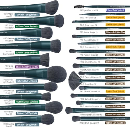 Bueart Design 26Pcs PRO Ultra Soft Makeup Brushes Set (with Elegant Box) | Premium Ultra Soft Synthetic Brush for Foundation Blush Powder Contour Concealer Bronzer Eyeshadow - color: 26Pcs Dark Green Makeup Brushes
