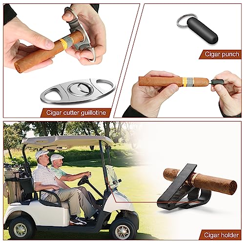 Flauno Travel Cigar Humidor Case - Portable Cigar Box kit with Humidifier Disc, Cigar Cutter, Cigar Punch, Cigar Holder & Dropper, Waterproof, Crushproof, Airtight (Holds up to 10 Cigars) - size: Holds up to 10 Cigars with Cigar Accessories