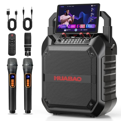 Karaoke Machine with 2 Wireless Microphones, Portable Bluetooth Speaker for Adults & Kids, Bass & Treble Adjustment, PA System Supports TF Card/USB/FM/AUX for Home Party, Indoor and Outdoor - size: 2 Mics