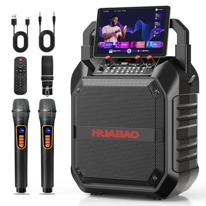 Karaoke Machine with 2 Wireless Microphones, Portable Bluetooth Speaker for Adults & Kids, Bass & Treble Adjustment, PA System Supports TF Card/USB/FM/AUX for Home Party, Indoor and Outdoor - size: 2 Mics