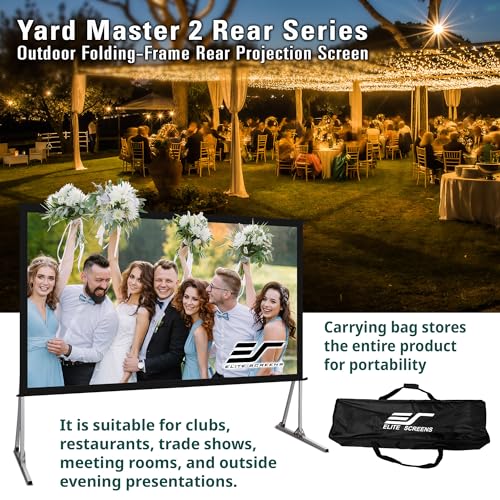 Elite Screens Yard Master 2, 120-inch Outdoor Portable Fast Folding Projector Screen w/ Stand 16:9, 8K 4K Ultra HD 3D Movie Theater Cinema REAR Projection, OMS120HR3, US Based Company 2-YEAR WARRANTY - size: 120-inch, style: 16:9 Aspect Ratio