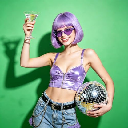 Short Bob Straight Hair Wigs with Bangs, Synthetic Fiber Colorful Hair, Cat Eye Glasses for Women (Blue-Purple) - color: Blue-Purple