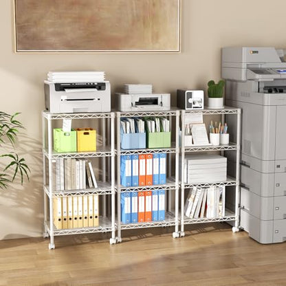 SINGAYE 4 Shelves Storage Shelf Wire Shelving Unit Metal Adjustable Wheels - color: White, size: 4Tier/11.5"D X 17.5"W X 45"H