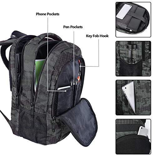 MATEIN Travel Computer Backpack, 15.6 Inch Sturdy College Laptop Bookbag | Lightweight Water Resistant, Anti Theft Back Pocket, Carry On Personal Item Bag, Casual Daypack Gift for Women Men - color: Grey and Black Camo, size: 15.6 Inch