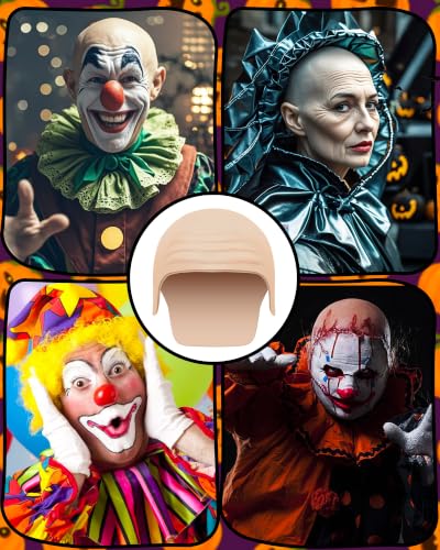Hoedia 2-Pack Latex Bald Caps for Adults with 2 PCS Wig Caps, 12.9x7.48 in | Bald Head Wig Cap for Adults Women Men, Costume Accessories for Halloween Makeup Party, Themed Cosplay - size: 12.9x7.48 Inch