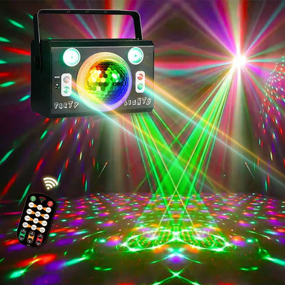 LED Disco Ball Light, Stage Laser Light, 4 Lens Laser Show, 2 Strobe Eyes Effects, Sound Activated, Remote Control, for Home Parties Holiday Christmas Birthday Wedding Karaoke DJ Club Bar Pub, Black