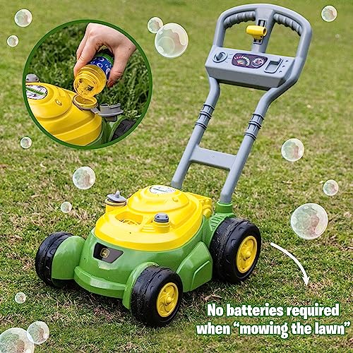 John Deere Bubble Lawn Mower for Toddlers, Bubble Blowing Machines, Indoor and Outdoor Gardening Toy, Birthday, Party Favor for Preschool Girls and Boys, No Batteries Required, 2+ - style: John Deere