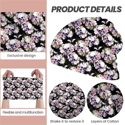 Art Owl Women's Slouchy Beanie Hat Cute Turban Hats Cancer Headwear Caps Baggy Skull Sleep Scarf - color: Flowers Skulls