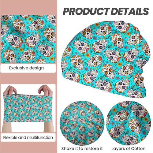 Art Owl Women's Slouchy Beanie Hat Cute Turban Hats Cancer Headwear Caps Baggy Skull Sleep Scarf - color: Blue Floral Skull
