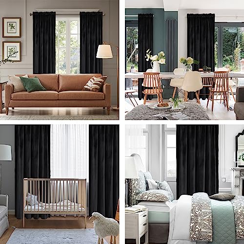 Hiasan Black Velvet Blackout Curtains 96 inches Long, 2 Panels, 42W x 96L - color: Black, size: 42"W x 96"L (Pack of 2)