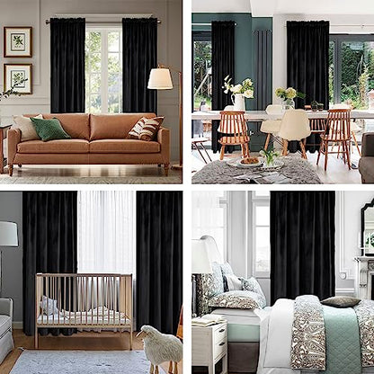 Hiasan Black Velvet Blackout Curtains 96 inches Long, 2 Panels, 42W x 96L - color: Black, size: 42"W x 96"L (Pack of 2)