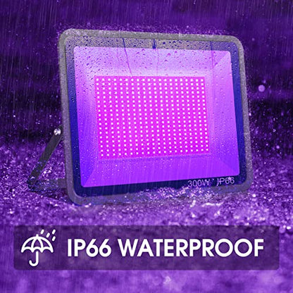 YANYCN 2 Pack 300W LED Black Light,Black Flood Light Outdoor with Plug and Switch, IP66 Waterproof Blacklight Flood Light Neon Glow for Glow Party, Halloween, Fluorescent Poster, Body Paint, Aquarium - size: 2pack 300W led black light