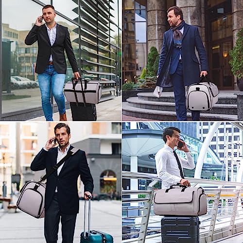 Travel Garment Bag Suit Bags for Men with Shoulder Strap & Shoes Compartment, Water Resistant Carry On Garment Duffle Bag - 2 in 1 Hanging Suit Garment Bags for Travel, Grey - color: Grey