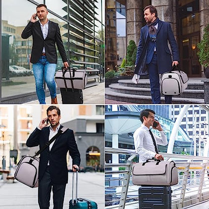 Travel Garment Bag Suit Bags for Men with Shoulder Strap & Shoes Compartment, Water Resistant Carry On Garment Duffle Bag - 2 in 1 Hanging Suit Garment Bags for Travel, Grey - color: Grey