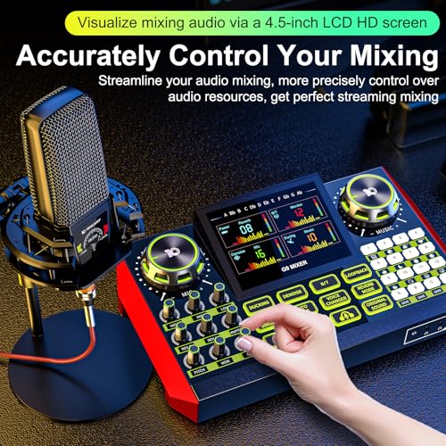 Podcast Equipment Bundle with Audio Mixer Sound Card and Podcast Microphone, Compatible with PC and Mobile Phones for Live Streaming, Singing, Recording, and Content Creation