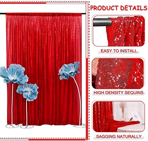 Red Sequin Backdrop Curtains Glitter Drapes 2FTx8F 2 Panels for Wedding Birthday Party Decorations Bridal Baby Shower Party Supplies Sparkly Photography Background | for Wedding Birthday Party Decorations Bridal Baby Shower Party Supplies Sparkly Photogra
