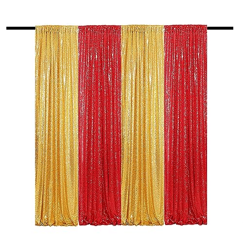 Sequin Backdrop Curtain 4 Panels 2FTx8FT Glitter Background Drapes Sparkle Photography Backdrop for Party Wedding Birthday Wall Decoration (Red× 2 and Gold×2) | Glitter Background Drapes, Sparkle Photography Backdrop, For Party Wedding Birthday, Wall Deco