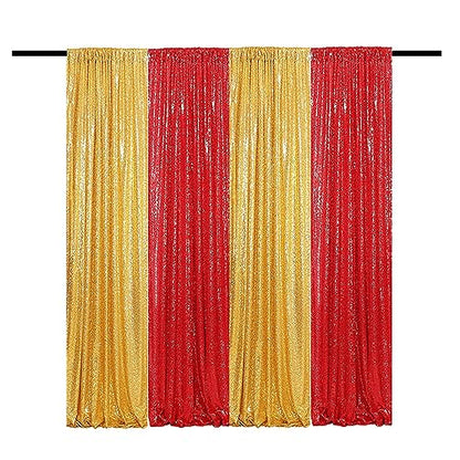 Sequin Backdrop Curtain 4 Panels 2FTx8FT Glitter Background Drapes Sparkle Photography Backdrop for Party Wedding Birthday Wall Decoration (Red× 2 and Gold×2) | Glitter Background Drapes, Sparkle Photography Backdrop, For Party Wedding Birthday, Wall Deco