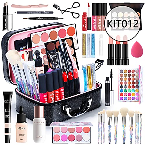 Pure Vie All-in-One Holiday Gift Surprise Makeup Set Essential Starter Bundle Include Eyeshadow Palette Lipstick Concealer Blush Mascara Eyeliner Face Powder Lipgloss Brush - Full Makeup Kit for Women - color: kit014