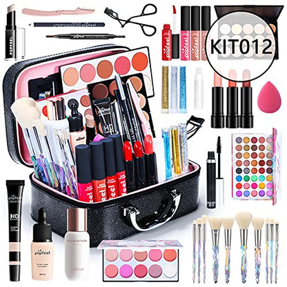 Pure Vie All-in-One Holiday Gift Surprise Makeup Set Essential Starter Bundle Include Eyeshadow Palette Lipstick Concealer Blush Mascara Eyeliner Face Powder Lipgloss Brush - Full Makeup Kit for Women - color: kit014