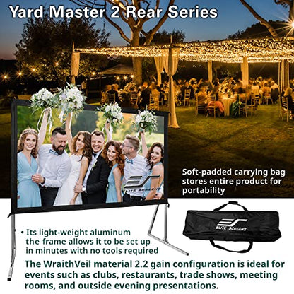 Elite Screens Yard Master 2, 90-inch Indoor Outdoor Portable Fast Folding Projector Screen w/ Stand 16:9, 8K 4K Ultra HD 3D Movie Theater Rear Projection , OMS90HR3 -US Based Company 2-YEAR WARRANTY - size: 90-inch, style: 16:9 Aspect Ratio