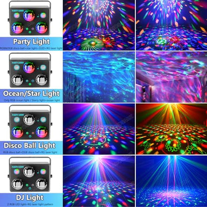 Disco Ball Party Lights,Pro 6 in 1 Disco Lights Sound Activated Dj Strobe with RGB&OGB Disco Balls,Laser Light Show,Ocean Lamp,Star Projector,2 RGB LEDs-Perfect for Disco Glow Party Rave Dance - size: Large